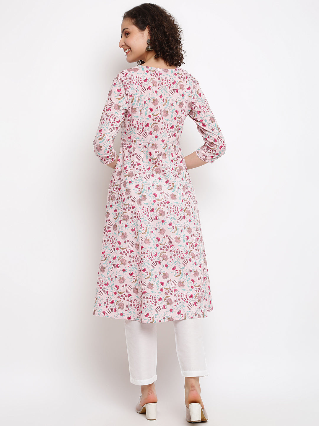 Block Pink Floral Kurta