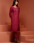 Purple Printed A-line Kurta Set