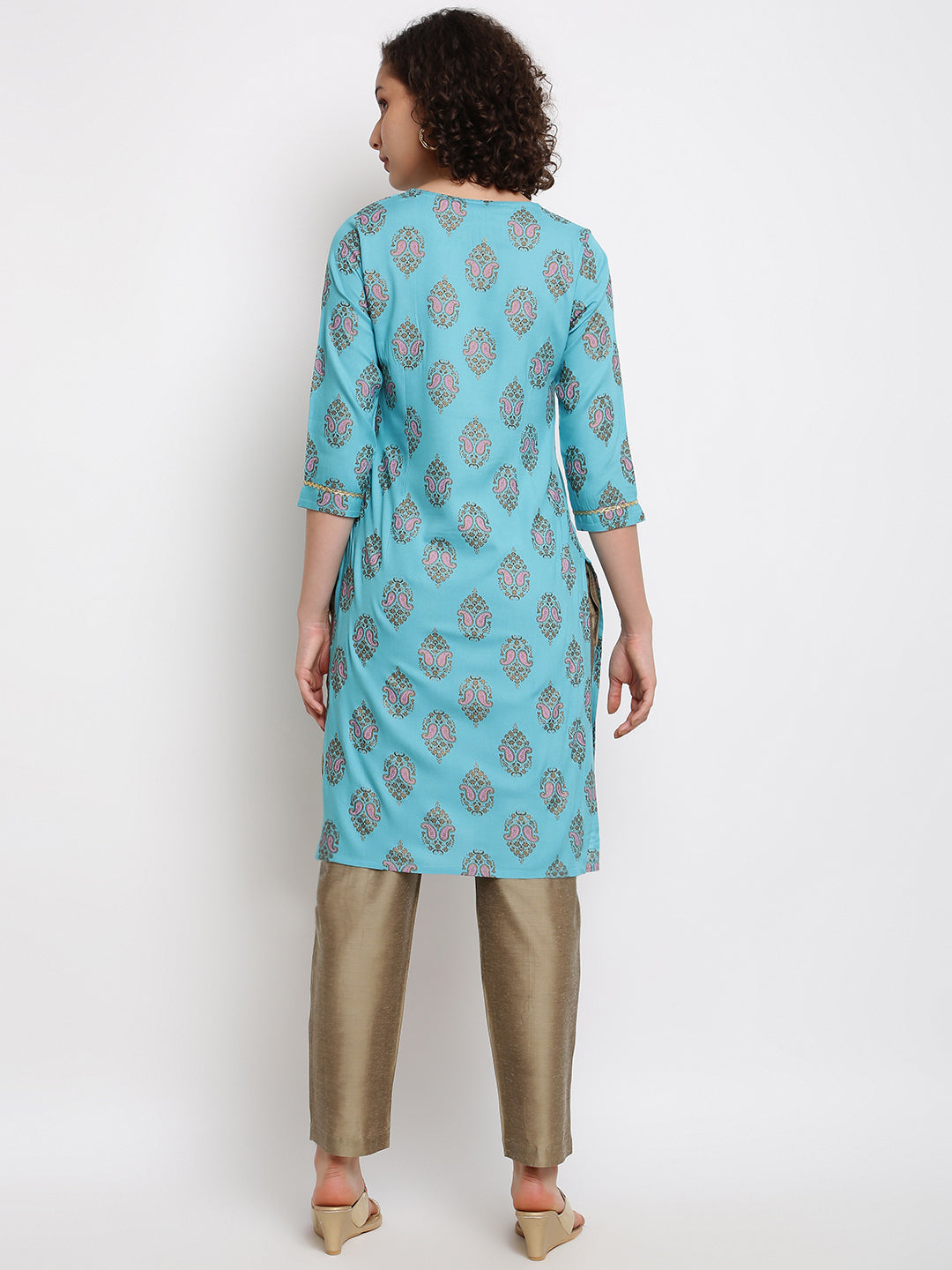 Printed Sage Green Straight Kurta