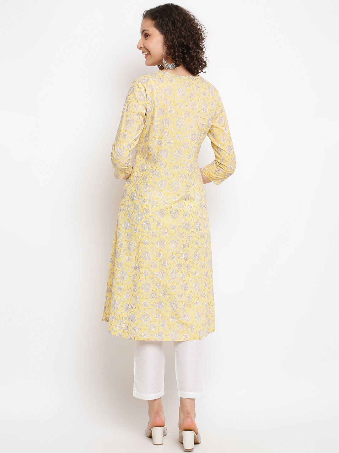 Block Floral Yellow Kurta