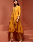 Yellow Printed Rayon Kurta