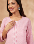 Pink Printed Rayon A-Line Kurta