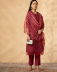 Maroon Embroidered  Kurta Set