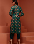 Green Printed A-line Kurta