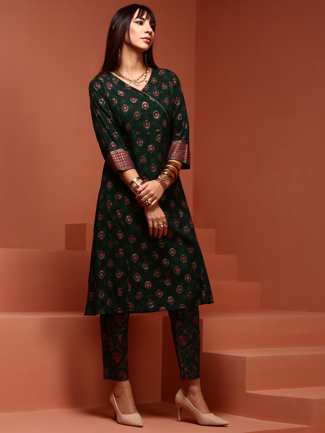 Green A line Kurta Set