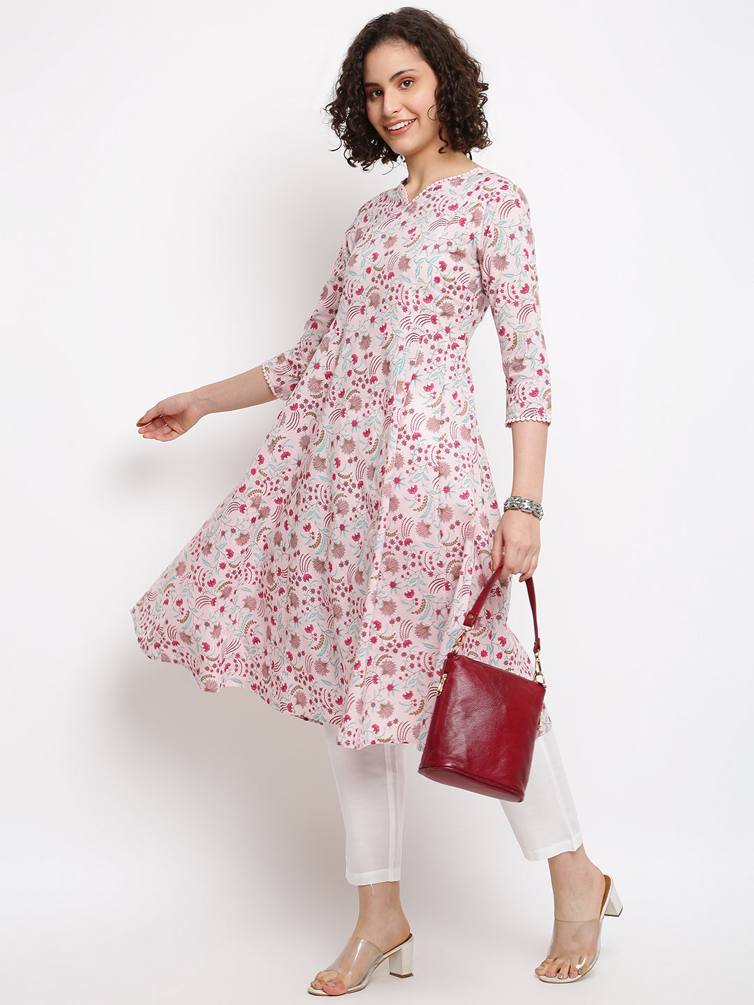 Block Pink Floral Kurta