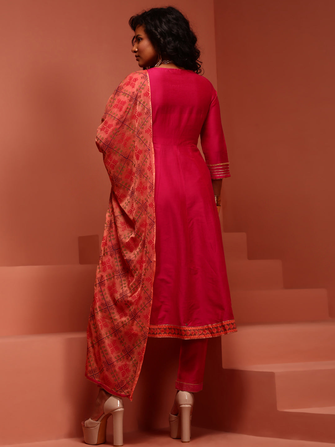 Fuchsia Solid Kalidar Kurta Set