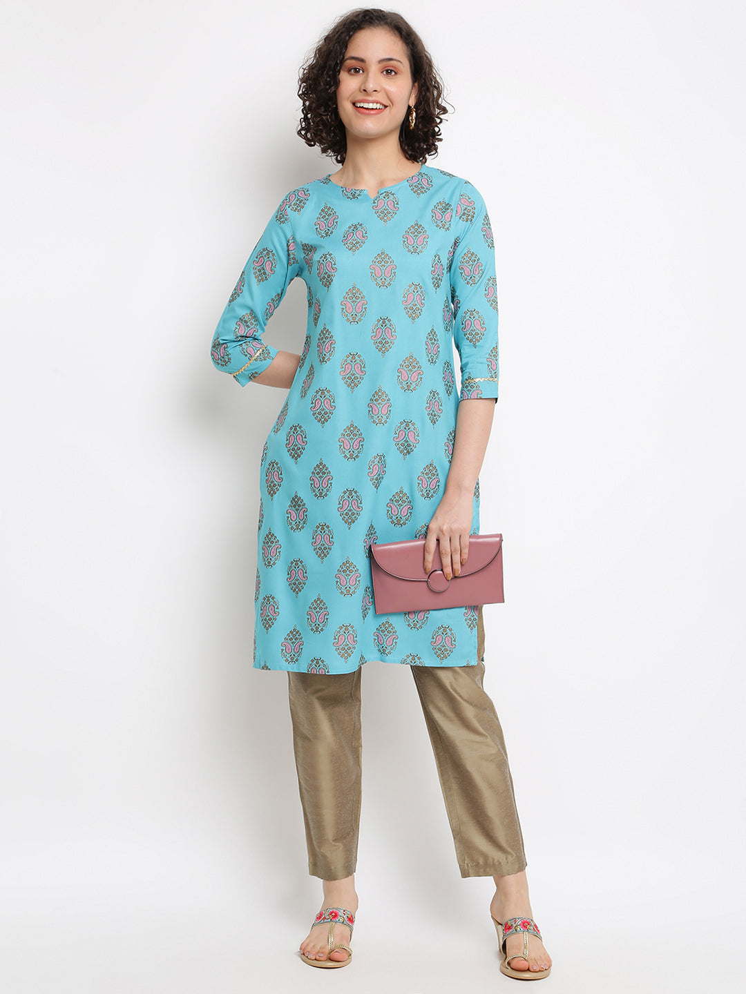 Printed Sage Green Straight Kurta