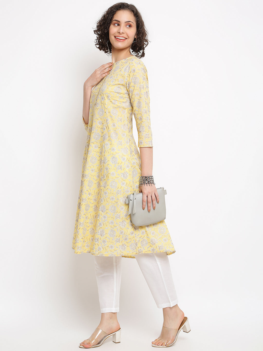 Block Floral Yellow Kurta