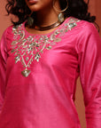 Light Pink Embroidered Straight Kurta