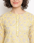 Block Floral Yellow Kurta