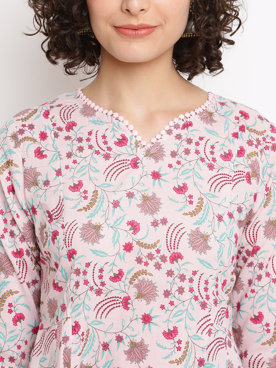 Block Pink Floral Kurta