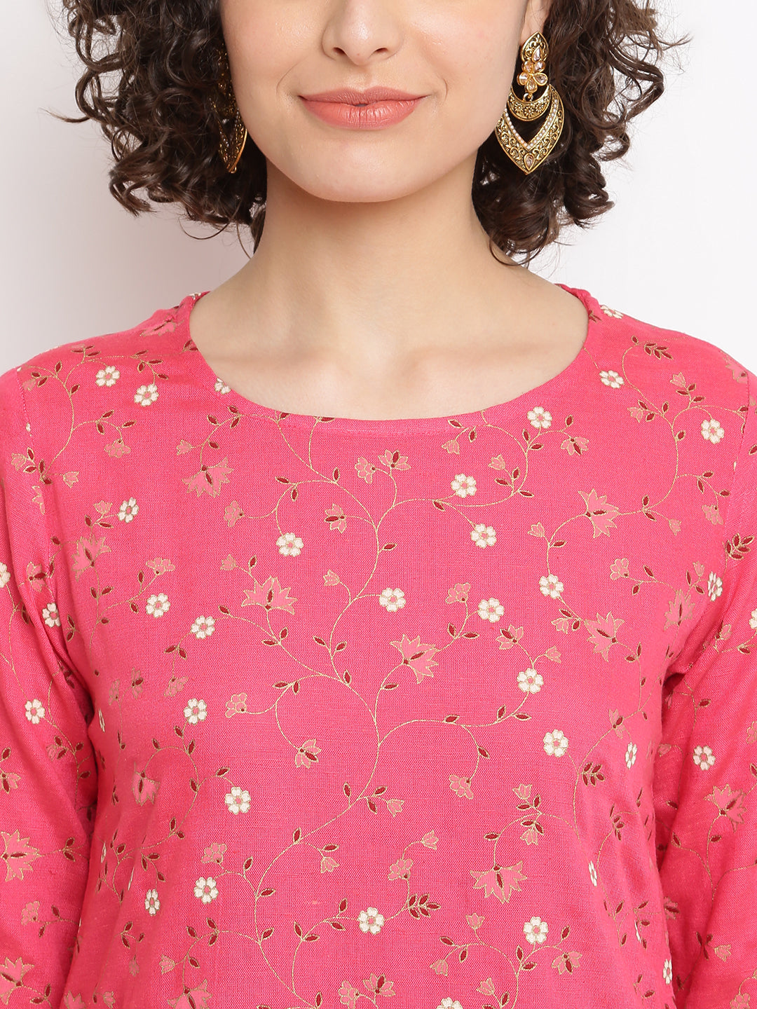 Printed Floral Pink Straight Kurta