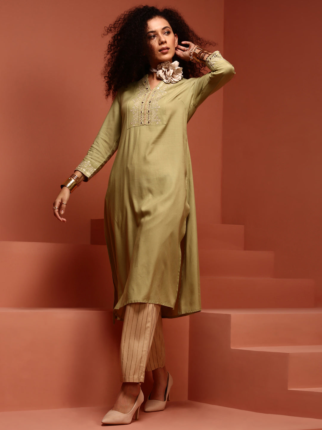 Mint Embroidered Kurta Set