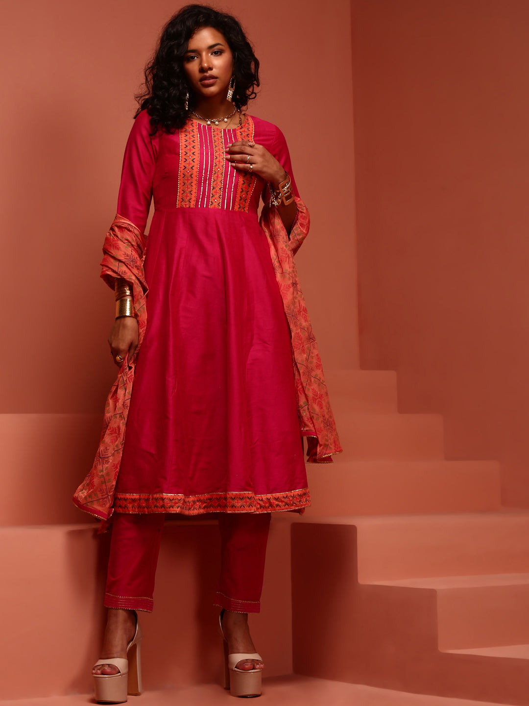 Fuchsia Solid Kalidar Kurta Set