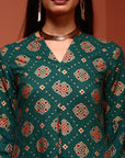 Green Printed A-line Kurta