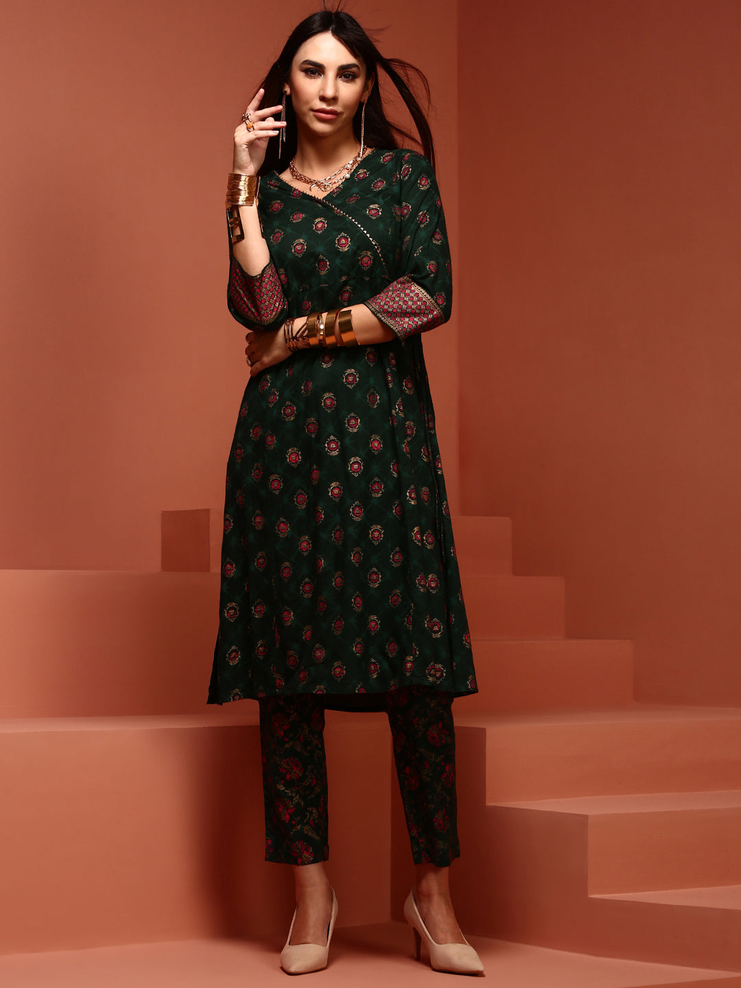 Green A line Kurta Set