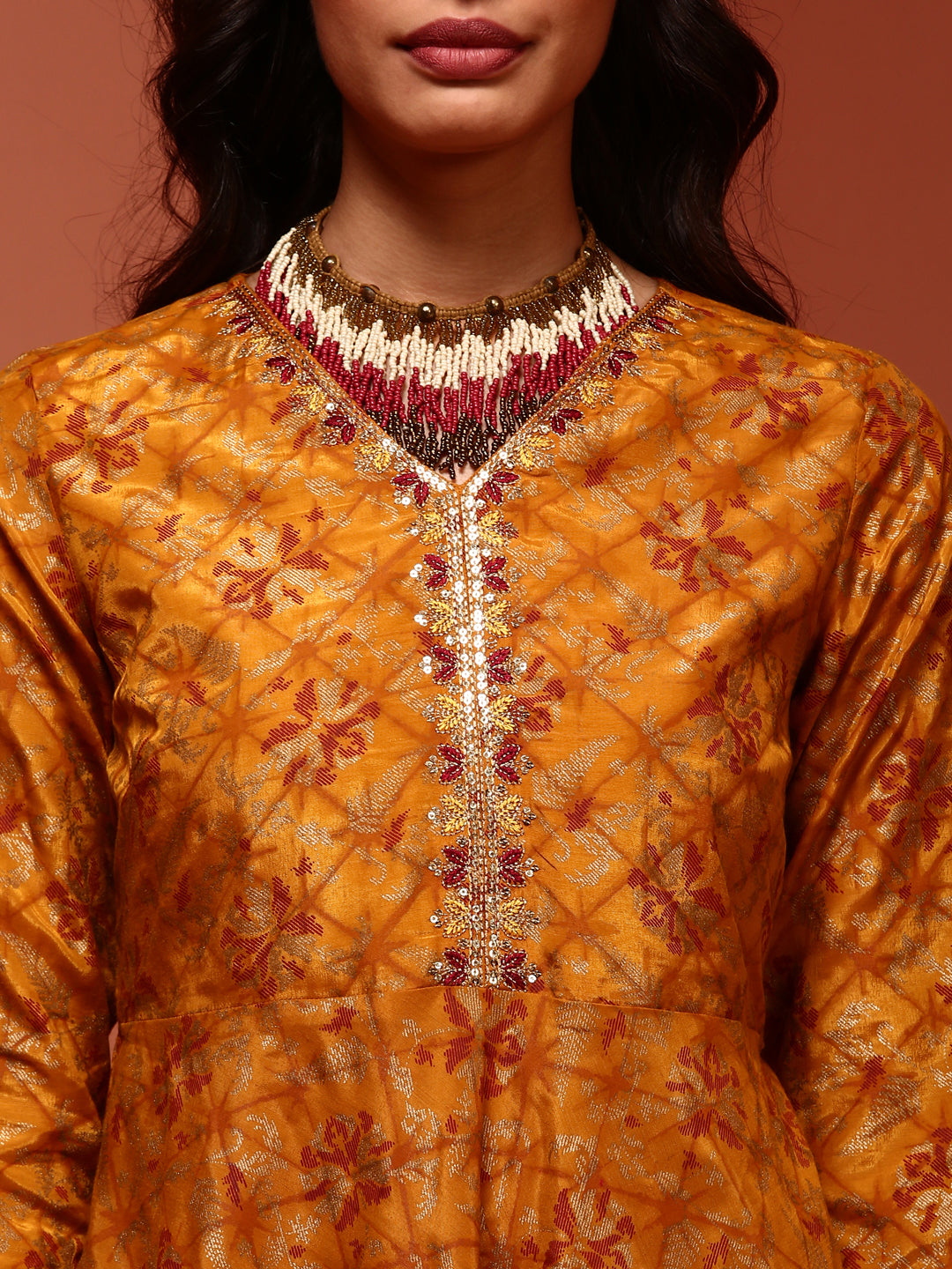 Mustard A Line Kurta Palazzo Set